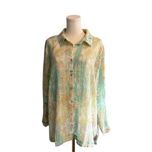 Soft Surroundings Women's 1X Plus Gauze 100% Cotton Beachy Summer Button-Up Top